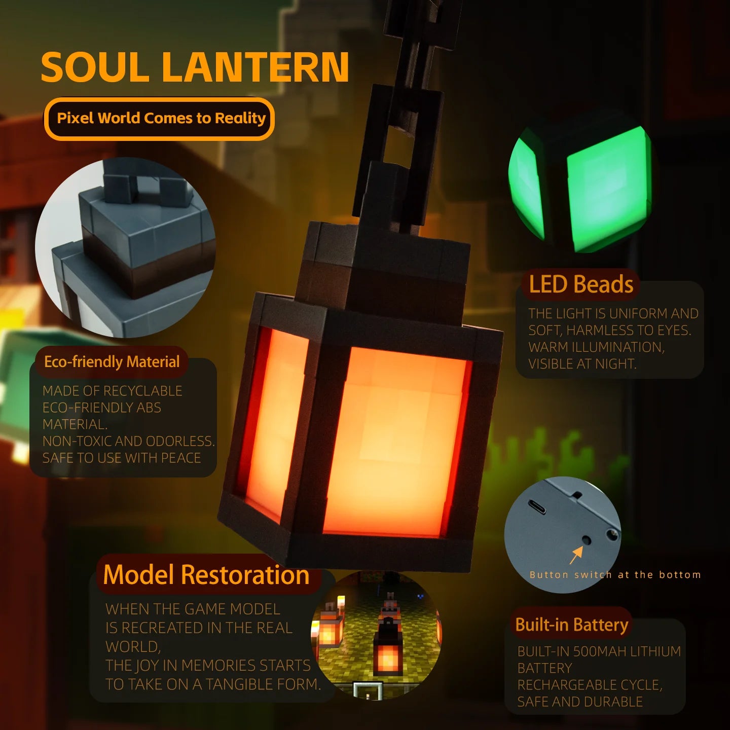 MineGlow Lantern – Rechargeable Pixel Light